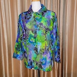 Units Tie Dyed Blouse Size Medium Purple, Blue and Green